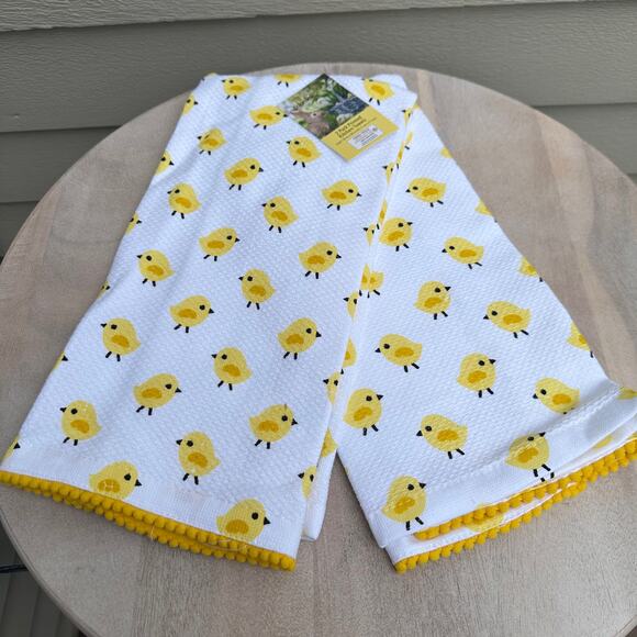 Spring Little Yellow Chicks Colordrift Kitchen Towels Set Of 2 New Pom Poms Cute - Picture 8 of 8